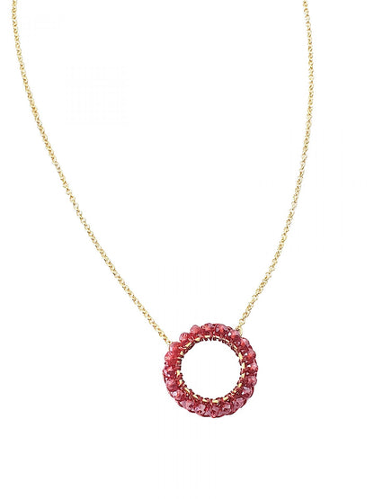 Red Crystal Circle Pendant Handmade Crochet Necklace