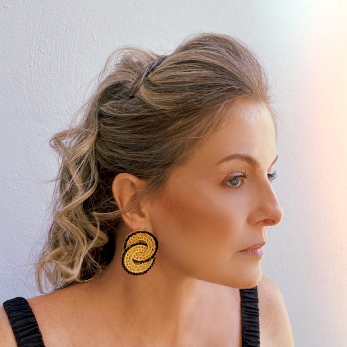 Black & Gold Minerva Duo Handmade Crochet Earrings