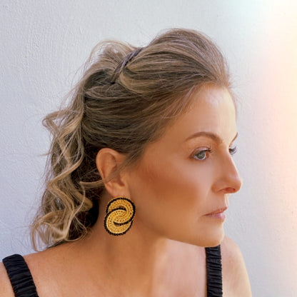 Black & Gold Minerva Duo Handmade Crochet Earrings