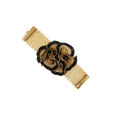 Wide Black & Gold Buttercup Handmade Crochet Bracelet