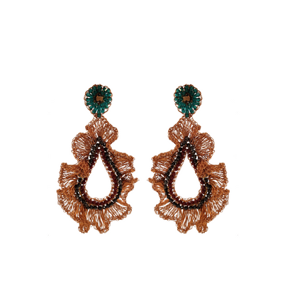 Copper Ruffled Teardrop Handmade Crochet Large Earrings