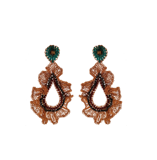Copper Ruffled Teardrop Handmade Crochet Large Earrings