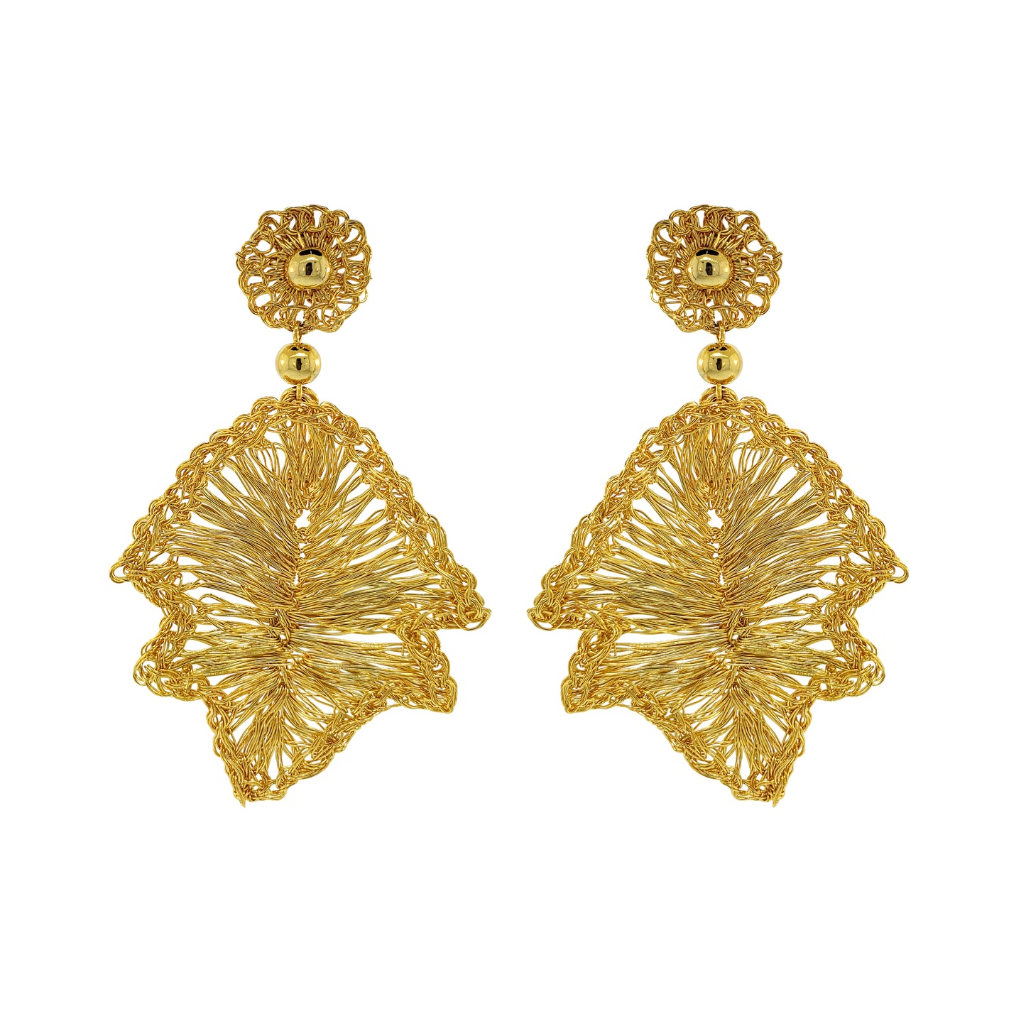 All Gold Star Leaf Handmade Crochet Earrings