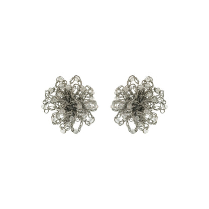 Clear & Silver Sprinkle Maxi Post Handmade Crochet Earrings
