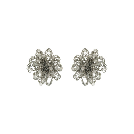 Clear & Silver Sprinkle Maxi Post Handmade Crochet Earrings