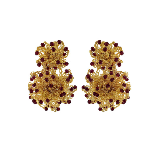 Burgundy & Gold Agnes Sprinkle Handmade Crochet Earrings
