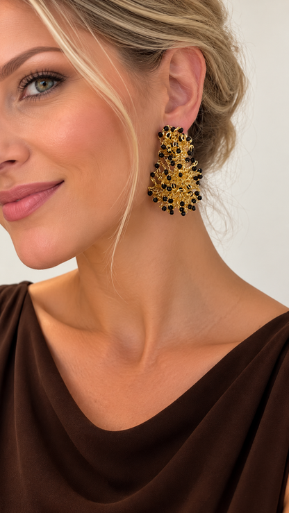 Black & Gold Agnes Sprinkle Handmade Crochet Earrings