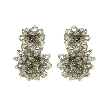 Clear & Silver Agnes Sprinkle Handmade Crochet Earrings