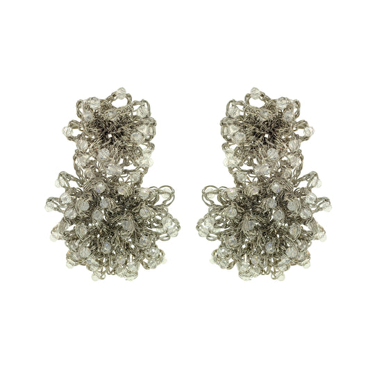 Clear & Silver Agnes Sprinkle Handmade Crochet Earrings