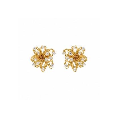 Crystal Clear & Gold Sprinkle Mini Post Handmade Crochet Earrings