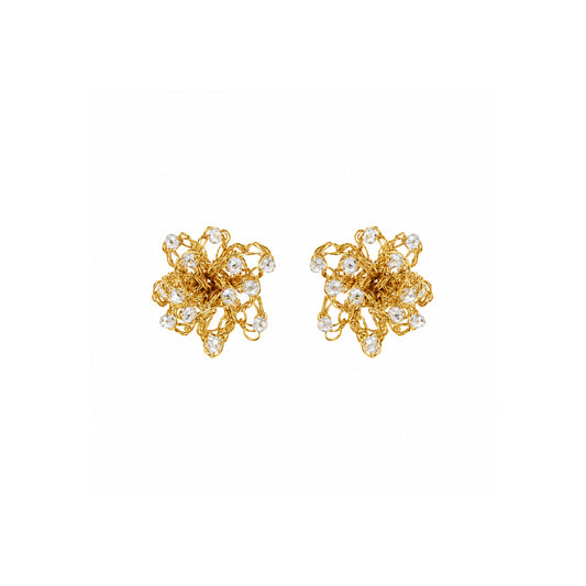 Crystal Clear & Gold Sprinkle Mini Post Handmade Crochet Earrings