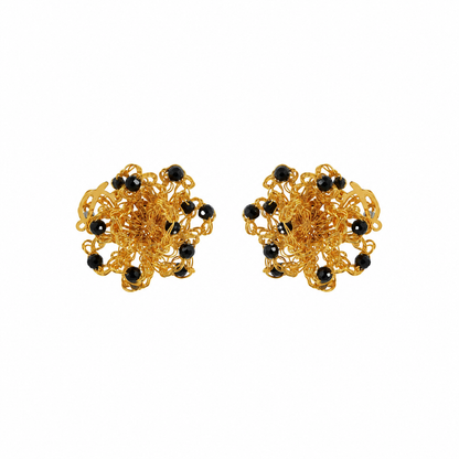 Black & Gold Sprinkle Mini Post Handmade Crochet Earrings