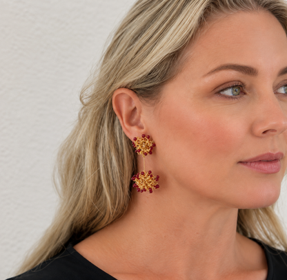 Burgundy & Gold Agatha Sprinkle Handmade Crochet Earrings
