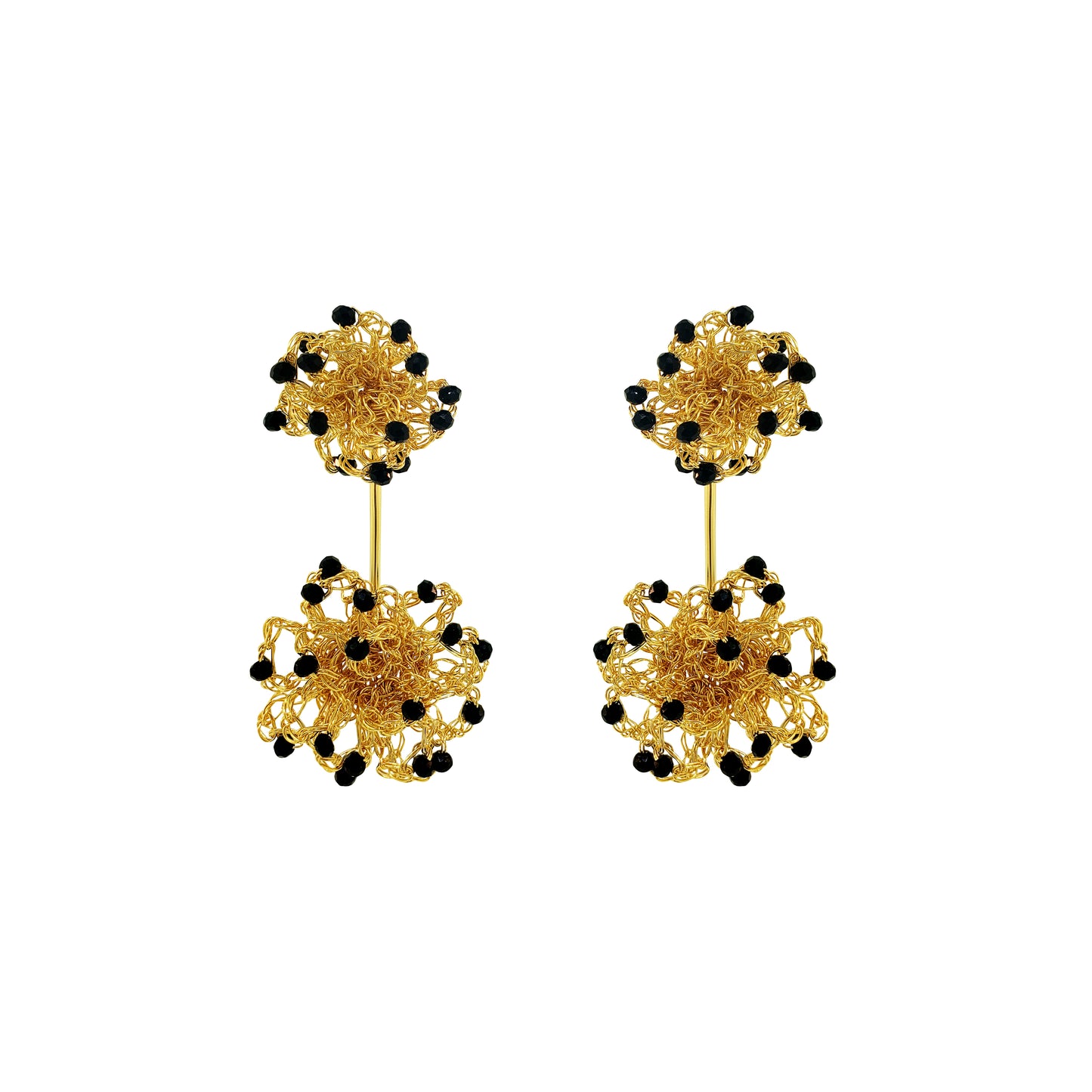 Black-Gold-Sprinkle-agatha-Handmade-Crochet-Earrings-handmade-crochet-drop-with-unique-design-18k-gold-filled-wire-hypoallergenic-lightweight-statement