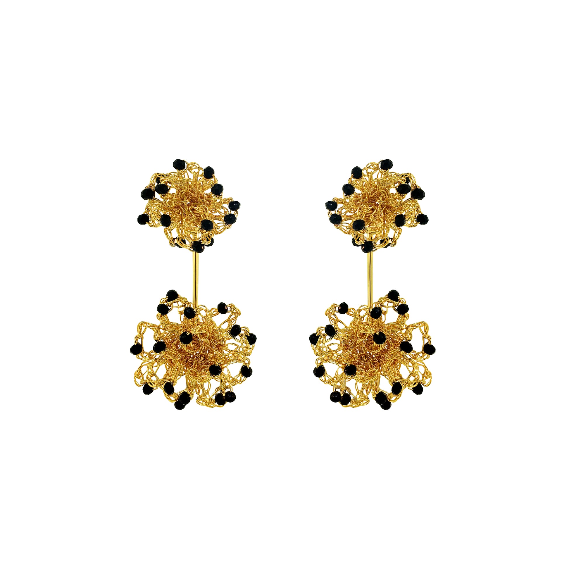 Black-Gold-Sprinkle-agatha-Handmade-Crochet-Earrings-handmade-crochet-drop-with-unique-design-18k-gold-filled-wire-hypoallergenic-lightweight-statement
