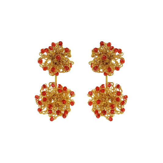 Red & Gold Agatha Sprinkle Handmade Crochet Earrings