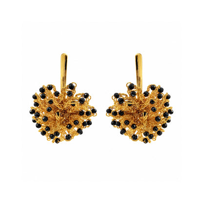 Black & Gold Sprinkle Drop Handmade Crochet Earrings