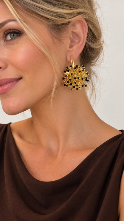 Black & Gold Sprinkle Drop Handmade Crochet Earrings