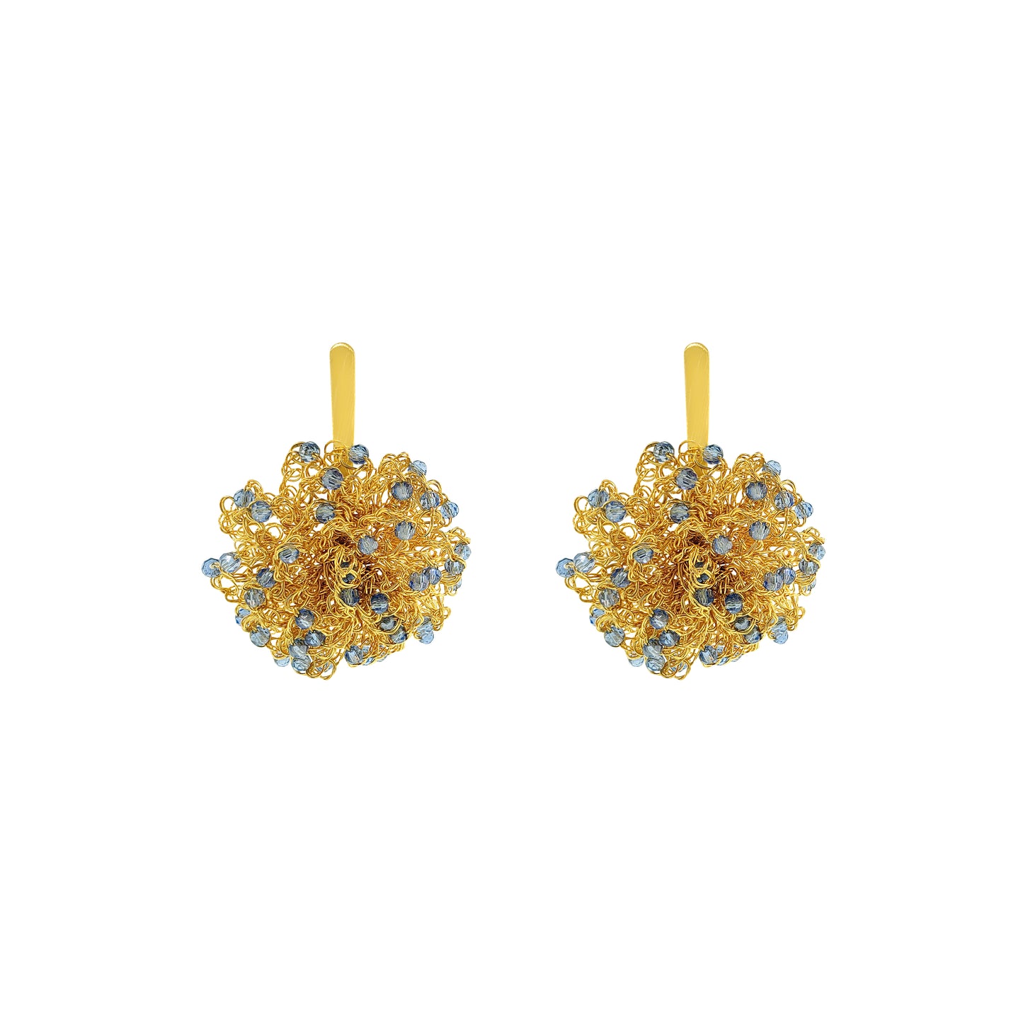 Blue & Gold Sprinkle Drop Handmade Crochet Earrings