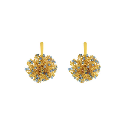 Blue & Gold Sprinkle Drop Handmade Crochet Earrings