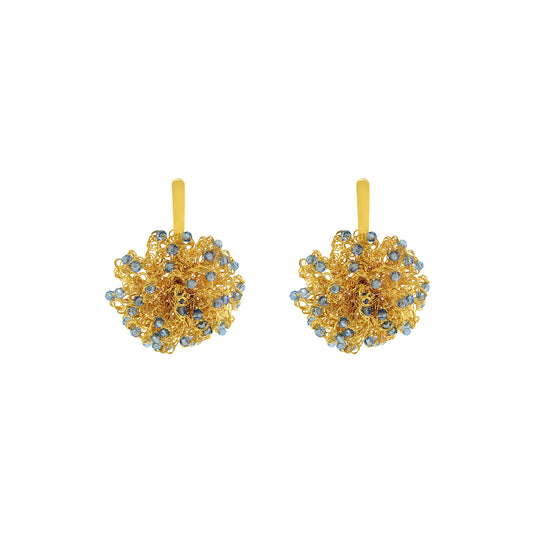 Blue & Gold Sprinkle Drop Handmade Crochet Earrings