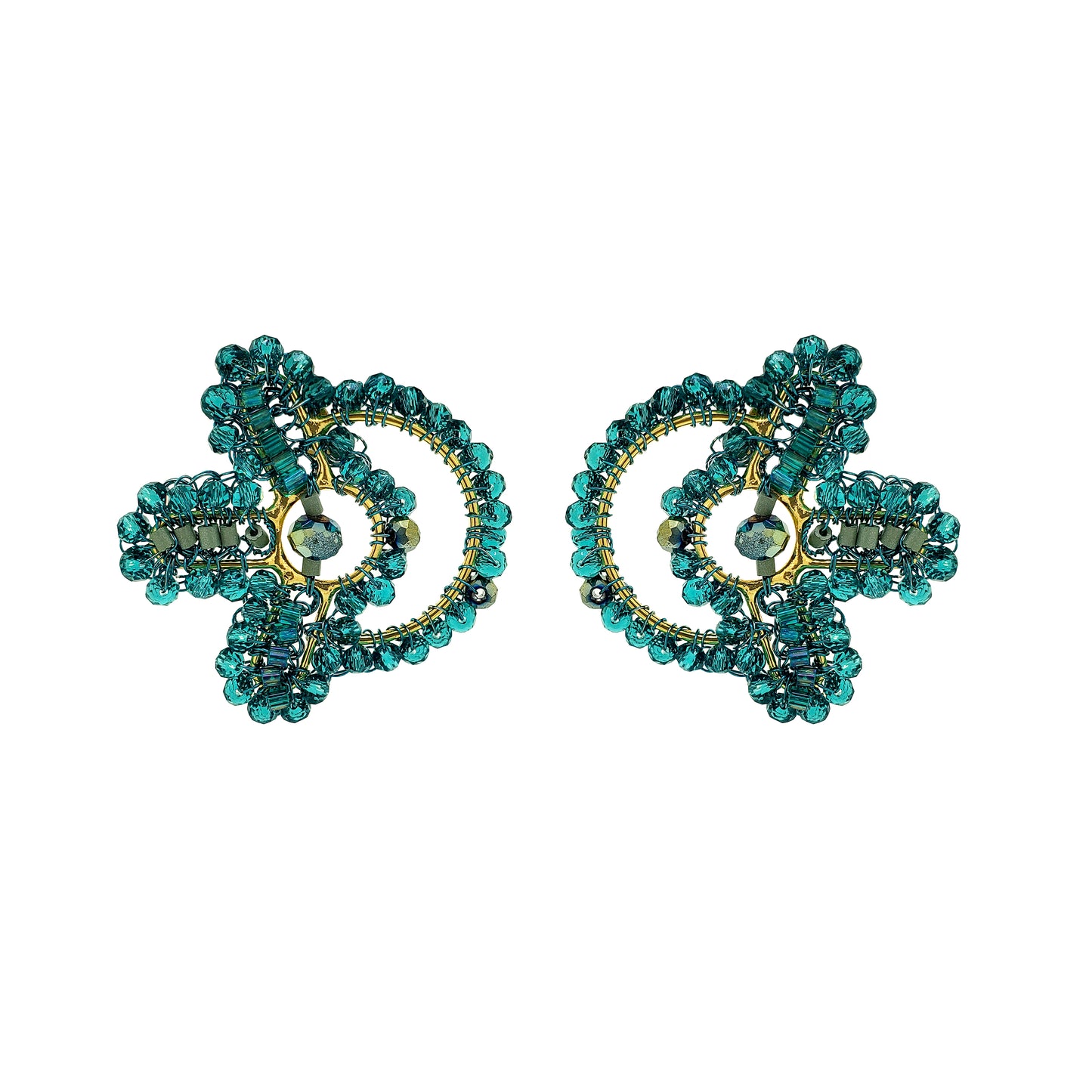 Teal Mix Solara Circle Handmade Crochet Earrings