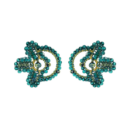 Teal Mix Solara Circle Handmade Crochet Earrings