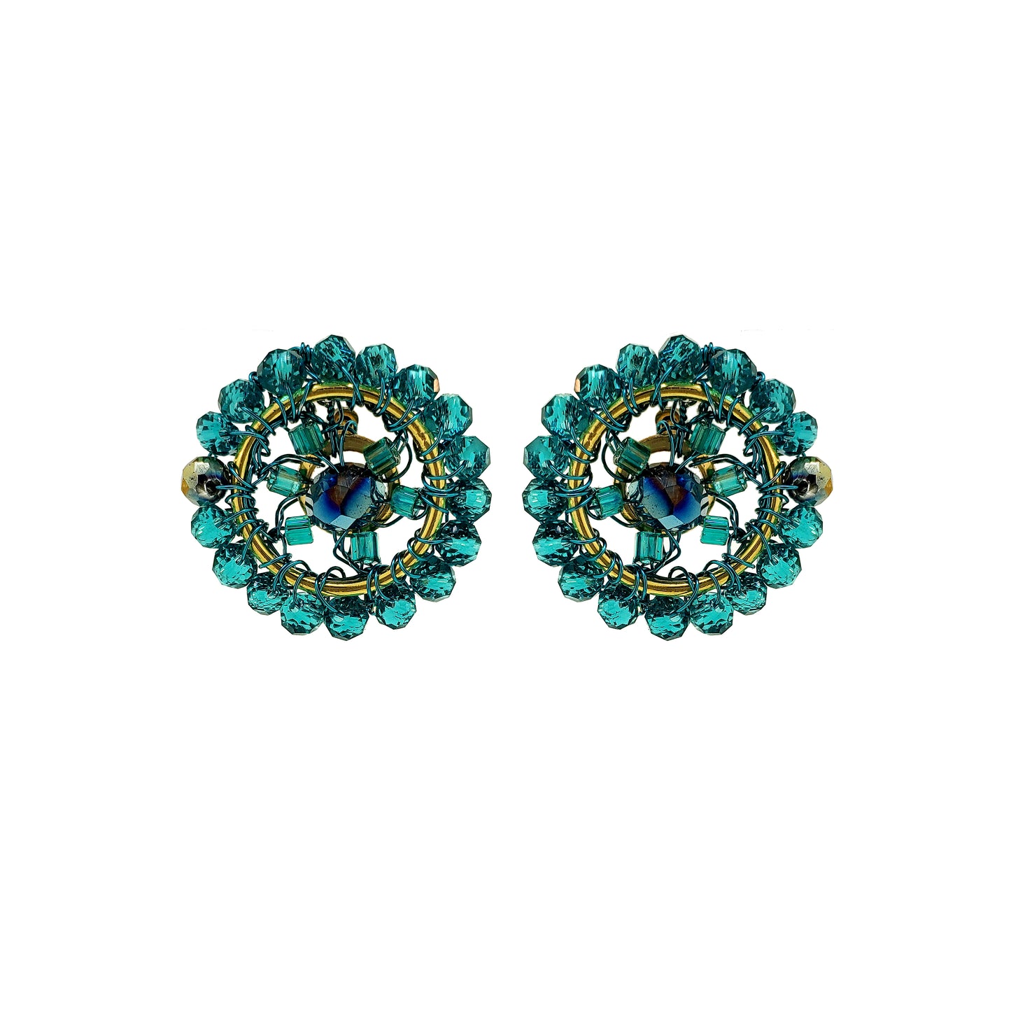 Teal Mix Chronos Mini Post Handmade Crochet Earrings