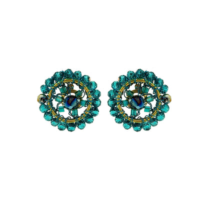 Teal Mix Chronos Mini Post Handmade Crochet Earrings