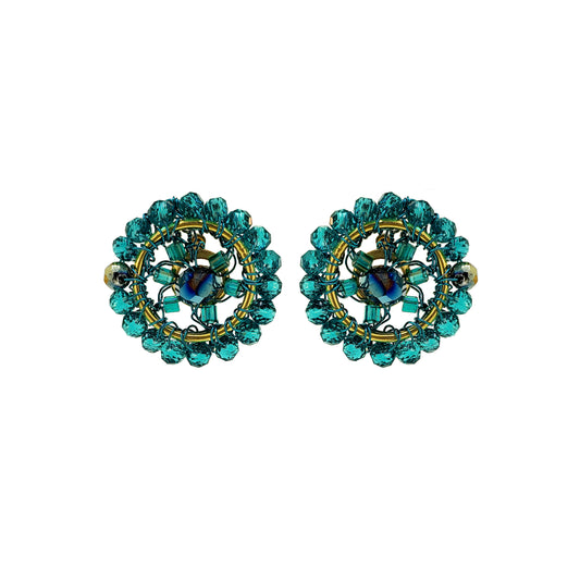 Teal Mix Chronos Mini Post Handmade Crochet Earrings