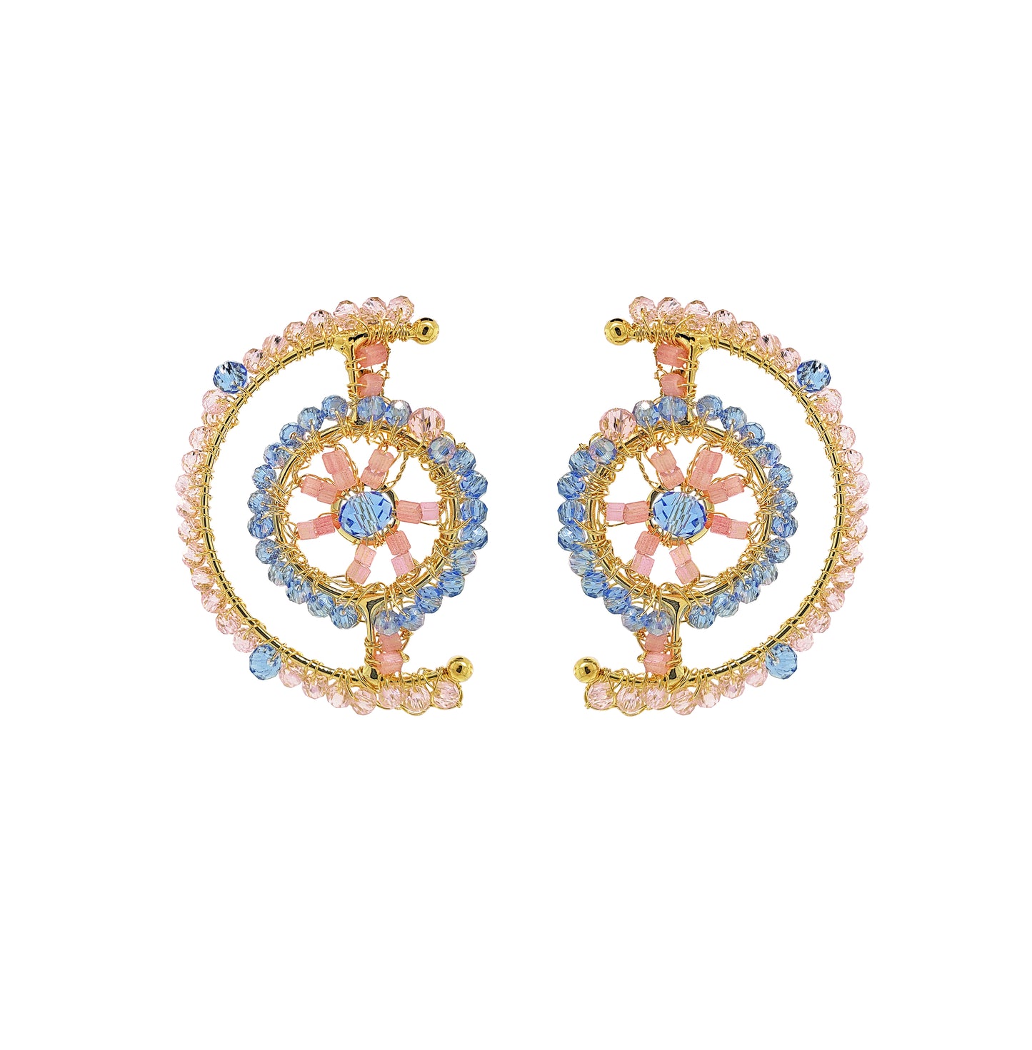 Soft Pink & Blue Mix Chronos Maxi Post Handmade Crochet Earrings