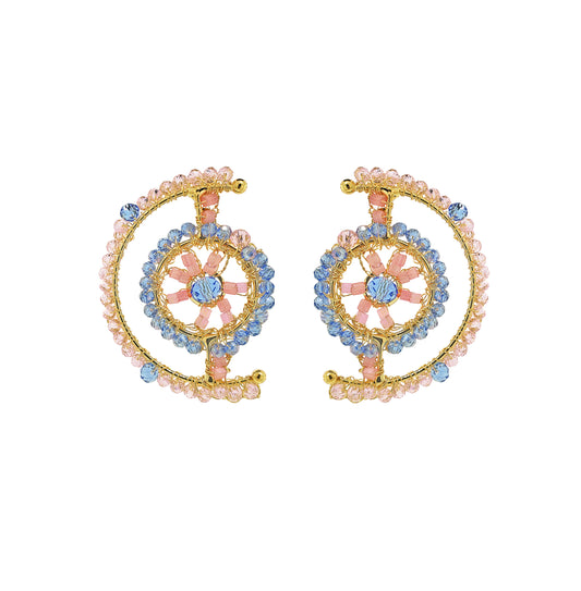 Soft Pink & Blue Mix Chronos Maxi Post Handmade Crochet Earrings