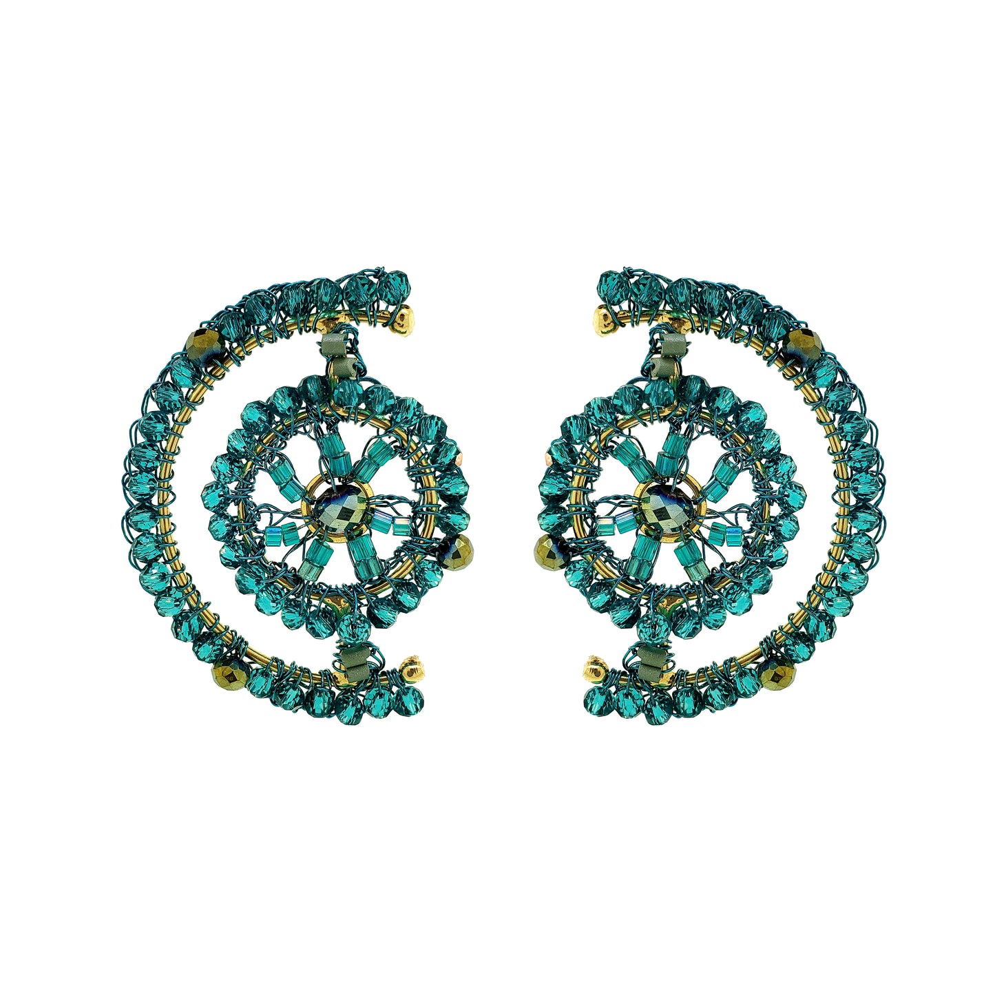 Teal Mix Chronos Maxi Post Handmade Crochet Earrings