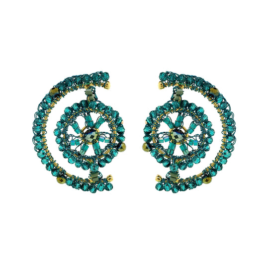 Teal Mix Chronos Maxi Post Handmade Crochet Earrings