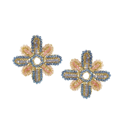 Soft Pink & Blue Mix Solara Maxi Post Handmade Crochet Earrings