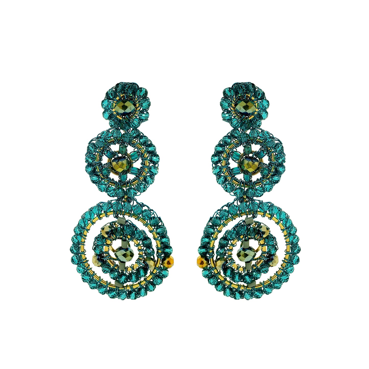 Teal Mix Chronos Trio Handmade Crochet Earrings