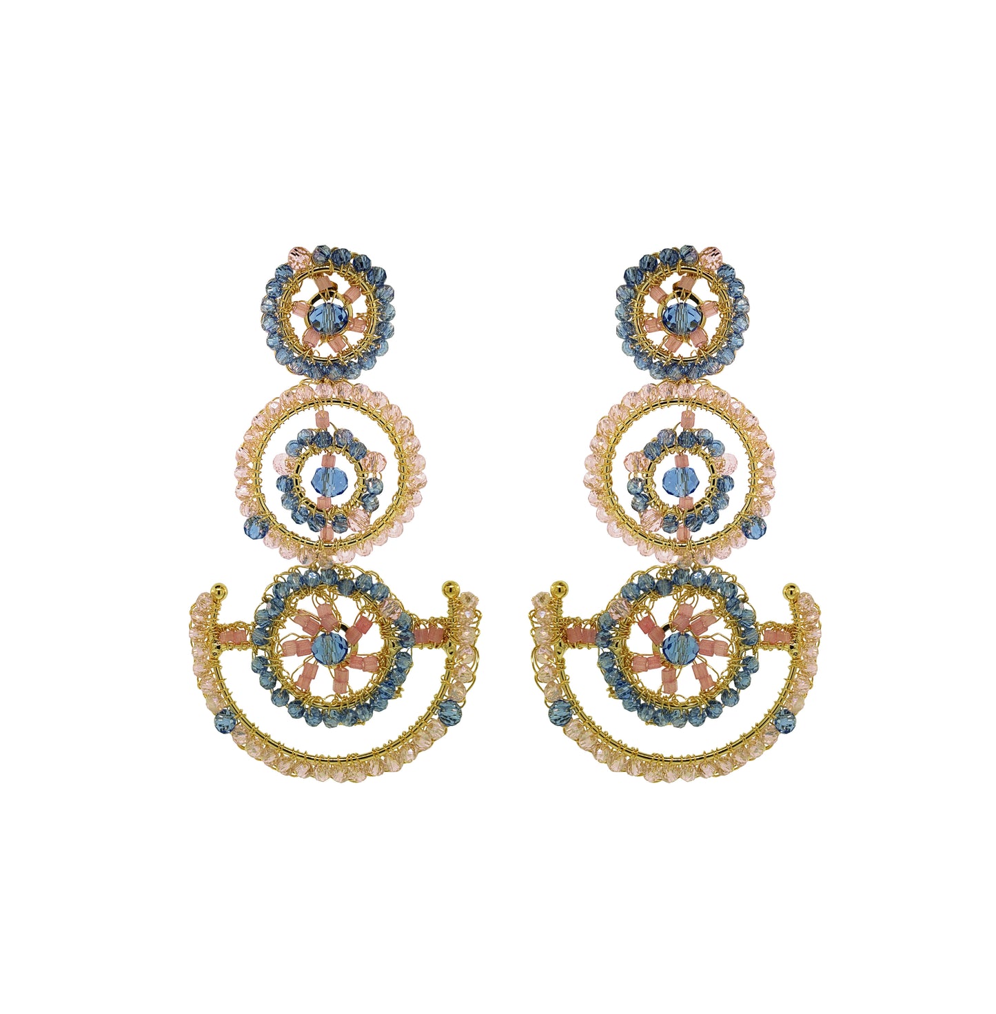 Soft Pink & Blue Mix Chronos Maxi Handmade Crochet Earrings