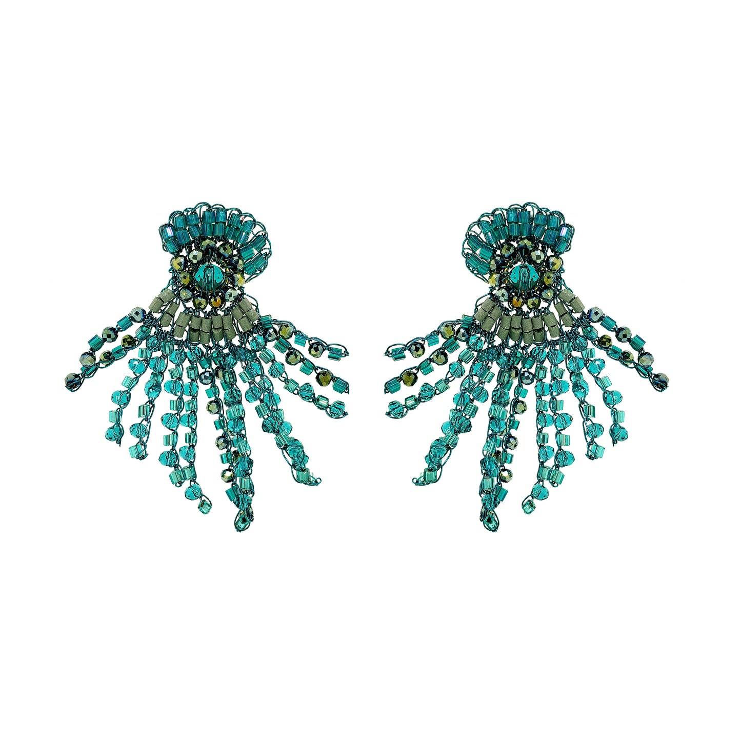 Teal Mix Oceanus Handmade Crochet Earrings