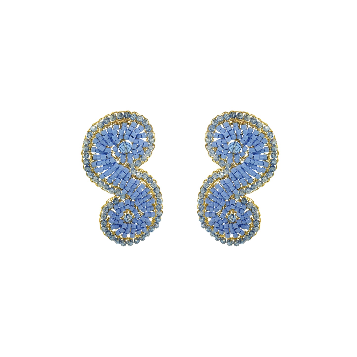 Sky Blue Mix Triton Handmade Crochet Earrings handmade-crochet-teardrop-with-unique-design-18k-gold-filled-wire-hypoallergenic-lightweight-statement