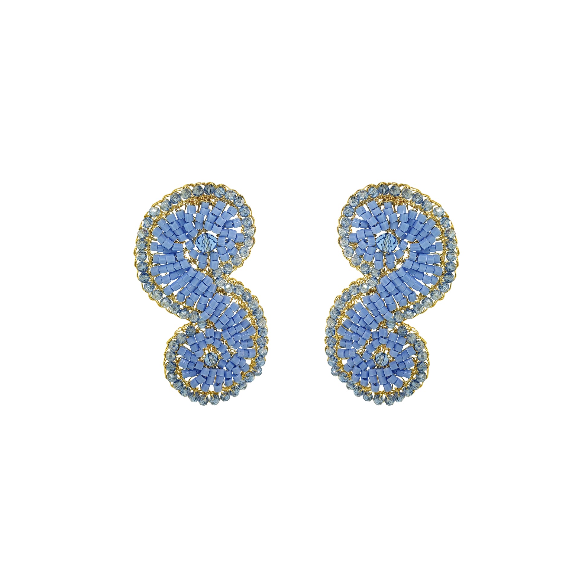 Sky Blue Mix Triton Handmade Crochet Earrings handmade-crochet-teardrop-with-unique-design-18k-gold-filled-wire-hypoallergenic-lightweight-statement