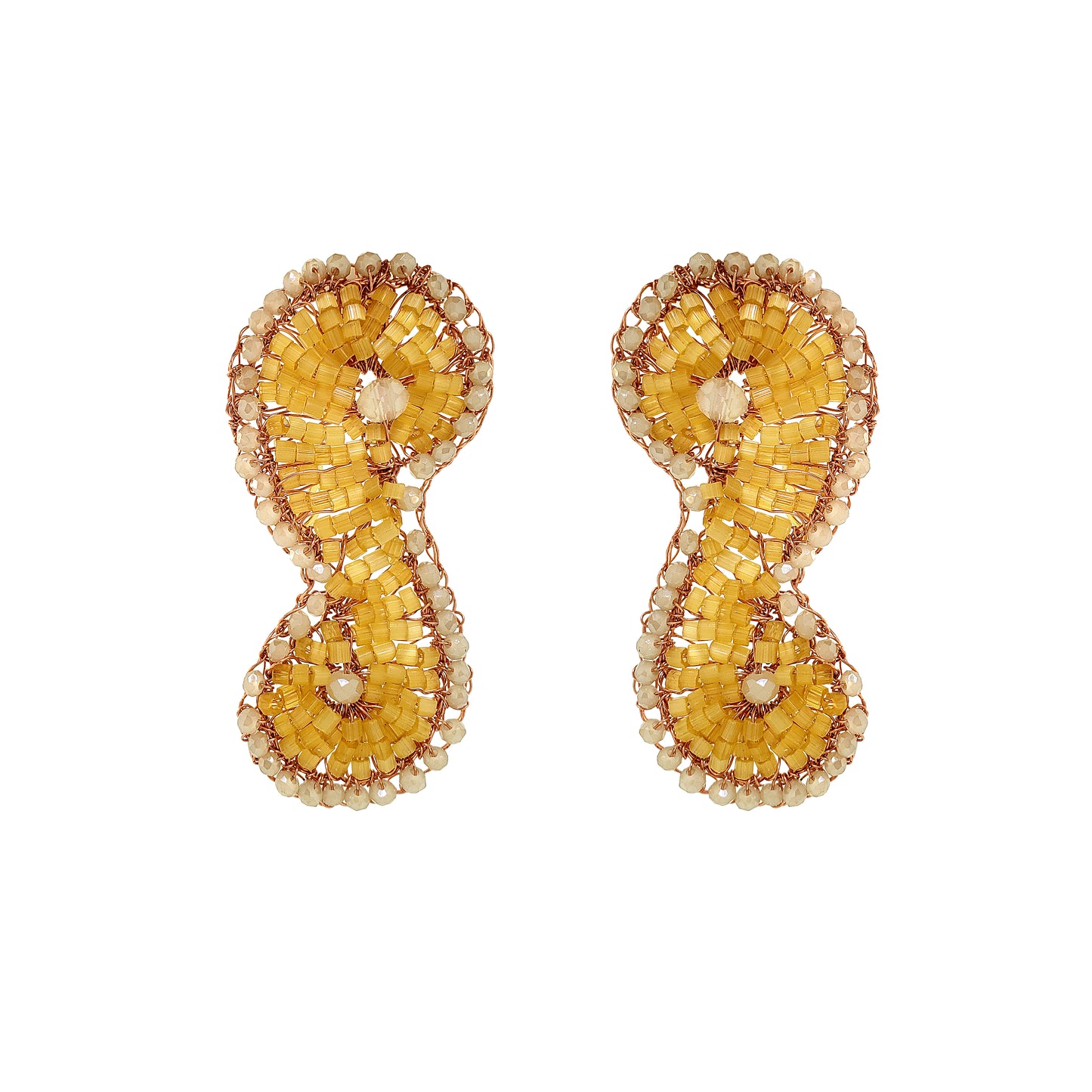 Butter Yellow Mix Triton Handmade Crochet Earrings handmade-crochet-teardrop-with-unique-design-18k-gold-filled-wire-hypoallergenic-lightweight-statement