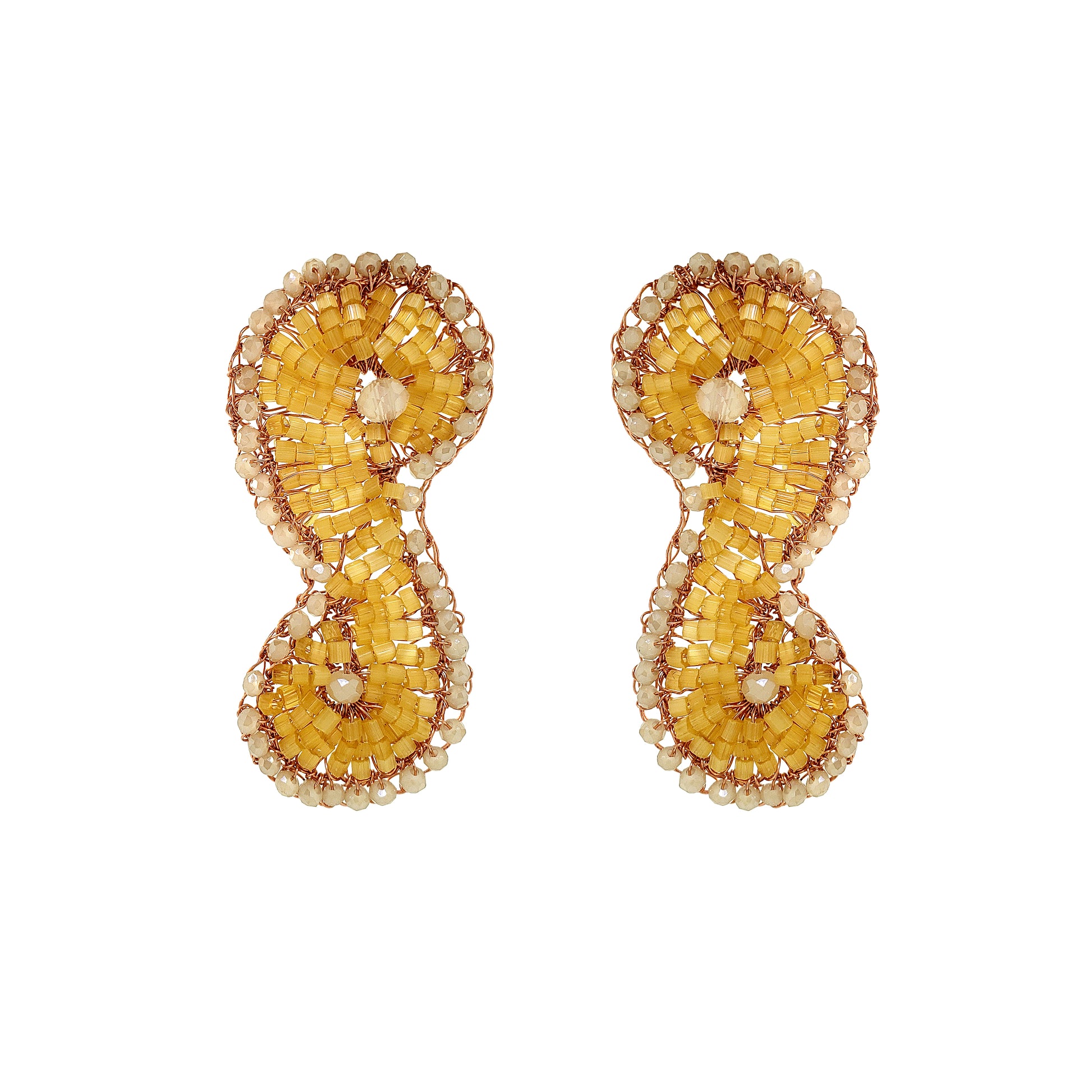 Butter Yellow Mix Triton Handmade Crochet Earrings handmade-crochet-teardrop-with-unique-design-18k-gold-filled-wire-hypoallergenic-lightweight-statement