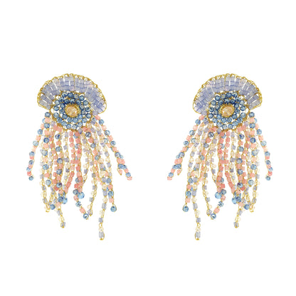 Pair of beaded earrings on a white background
