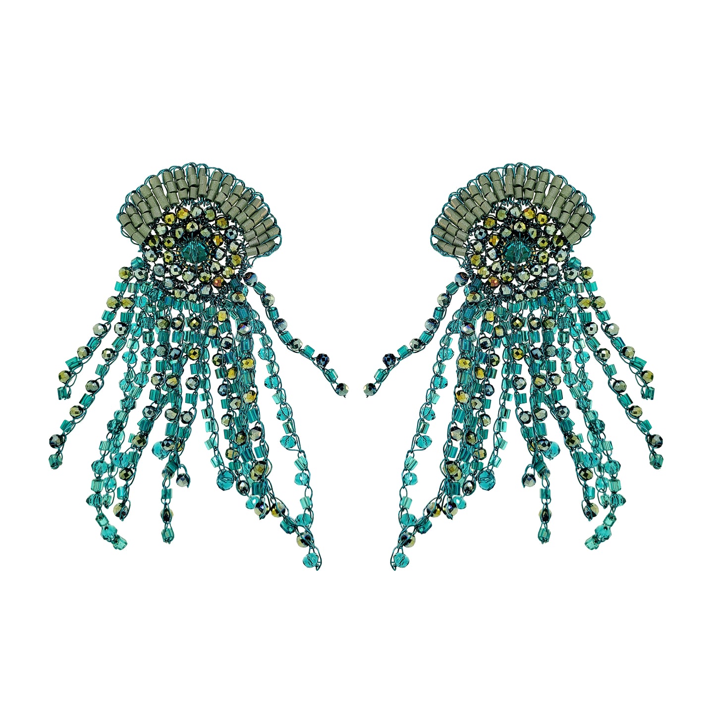 Teal Mix Oceanus Maxi Handmade Crochet Earrings