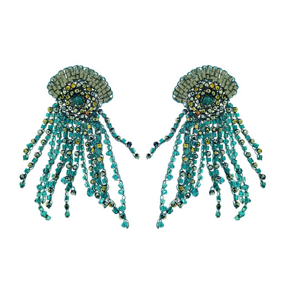 Teal Mix Oceanus Maxi Handmade Crochet Earrings
