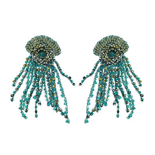 Teal Mix Oceanus Maxi Handmade Crochet Earrings