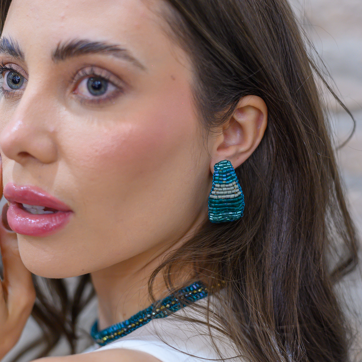 Teal Mix Nyx Hoop Handmade Crochet Earrings