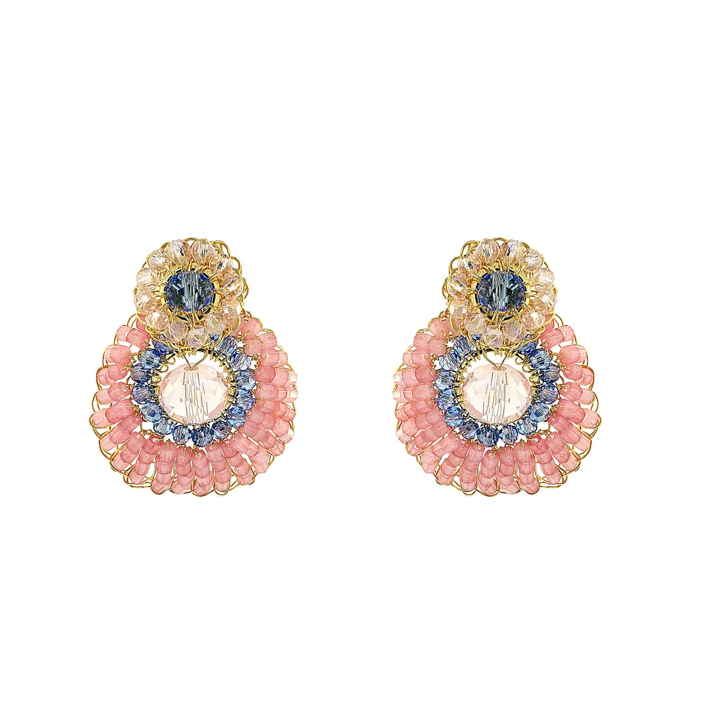 Soft Pink and Blue Mix Eos Drop Handmade Crochet Earrings