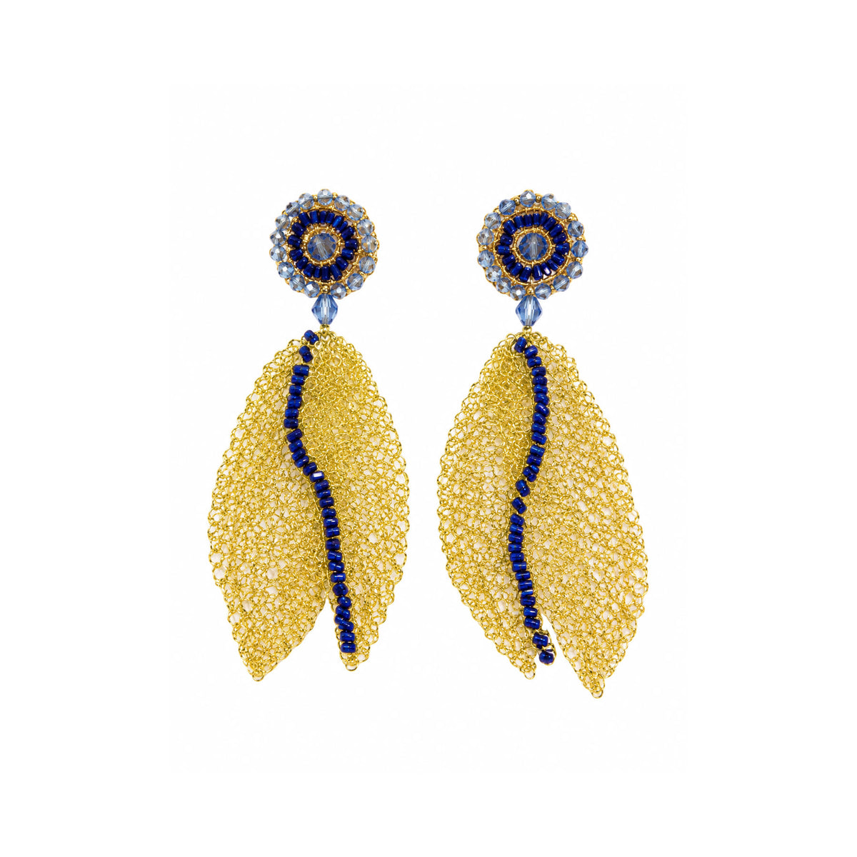 Sky Blue Mix Tulip Leaf Handmade Crochet Earrings