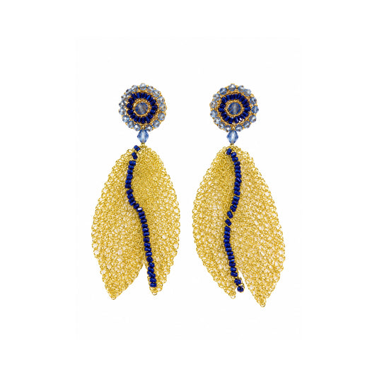 Sky Blue Mix Tulip Leaf Handmade Crochet Earrings